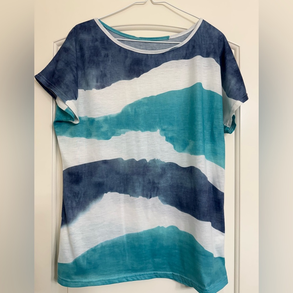 Blue and White Women's Top